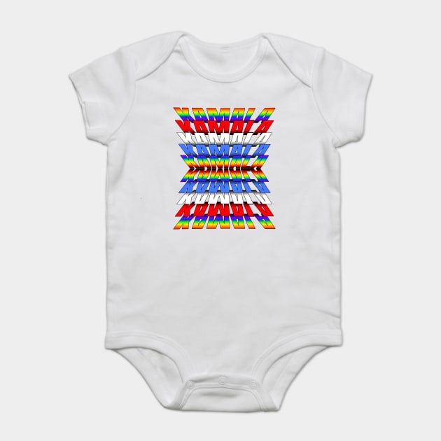 KAMALA in Red White Blue and Rainbow repeating reflecting letters Baby Bodysuit by Luxinda